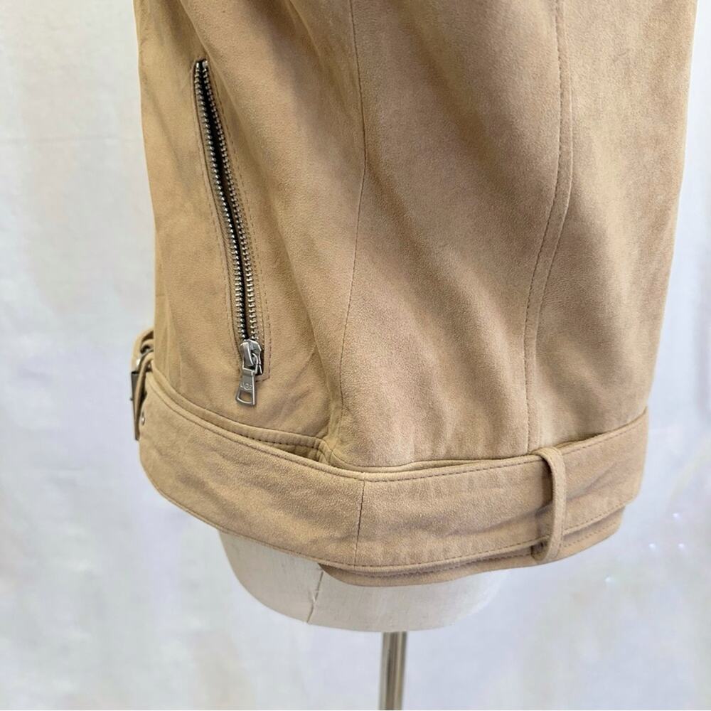 Ugg Stacey suede leather moto biker jacket belted size medium sand color - Picture 15 of 16